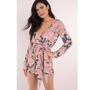 Stylestalker Iris Floral Print Wrap Romper Pink Blush Long Sleeve Sepia Revolve